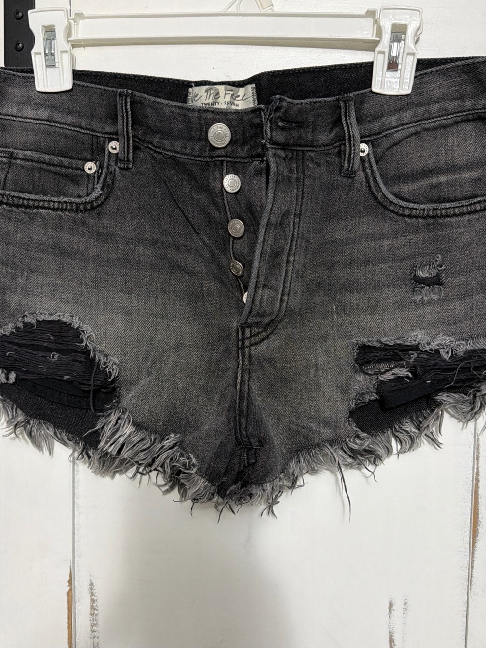 We The Free Black Washed Denim Shorts